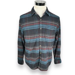 Carbon 2 Cobalt‎ Flannel Shirt Men's Medium Blue Striped Button Up Collar Plaid